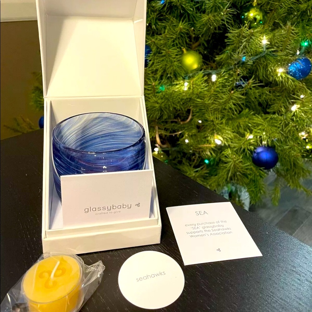 Glassybaby "SEA" 2021 Seahawks Votive Candle Holder Sold Out NIB